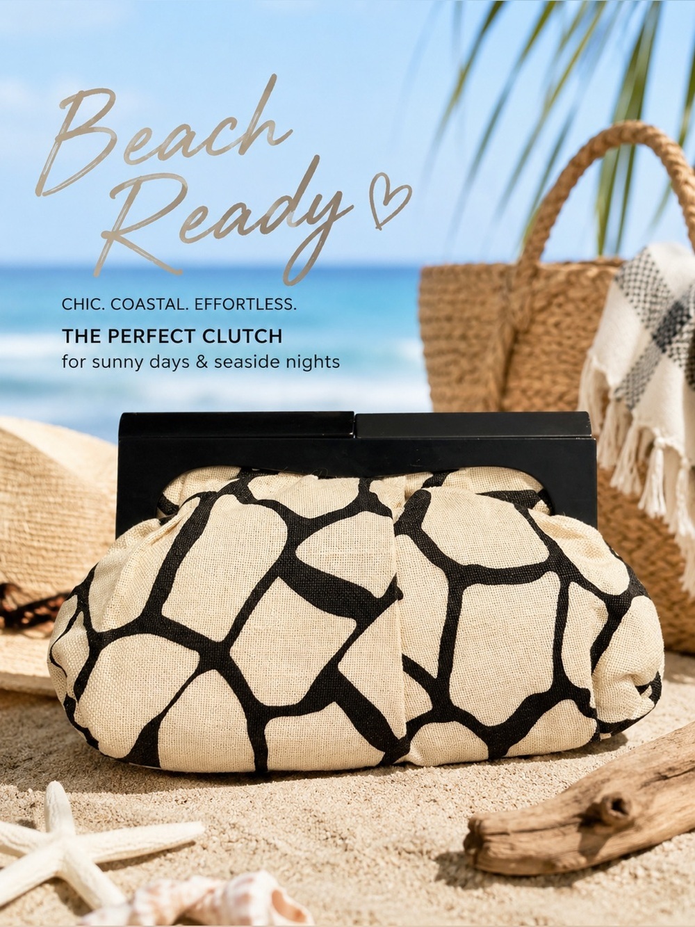 Old Navy Black Ivory Geometric Frame Clutch Bag One Size